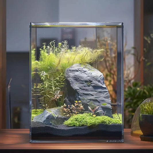 2 Gallon Glass Fish Tank, Easy to Maintain Small Aquarium for Betta/Snails/Shrimp and Aquatic Planting.