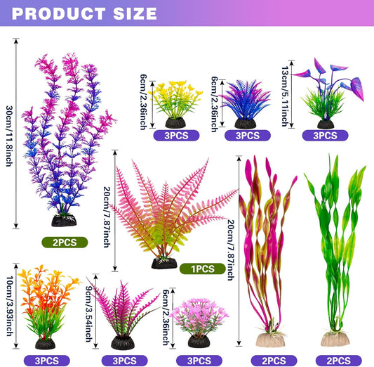 Fish Tank Artificial Plastic Plants Decorations Large Aquarium Decor Betta Goldfish Tank Accessories Fish Bowl Ornaments(Colorful)