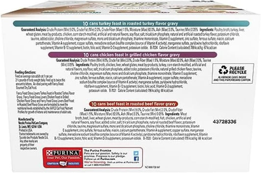 Purina Gravy Lovers Gourmet Wet Cat Food Variety Pack - Poultry and Beef - 30 Pack of 3 Oz. Cans