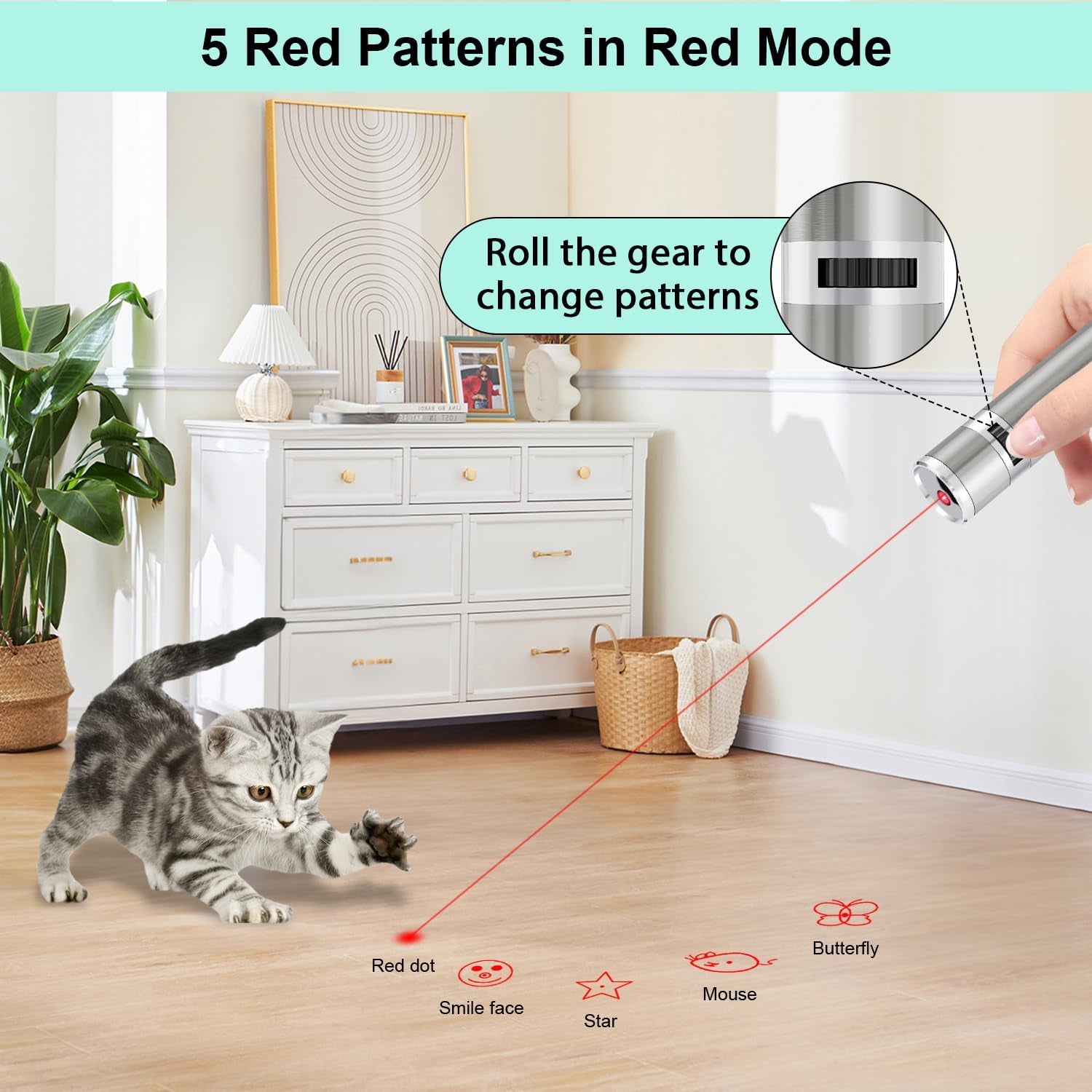 Cat Toys, Rechargeable, 3 Light Modes & 5 Fun Patterns, Portable Interactive Kitten Pet Dog Cat Mouse Toy for Fun Chase Play Exercise