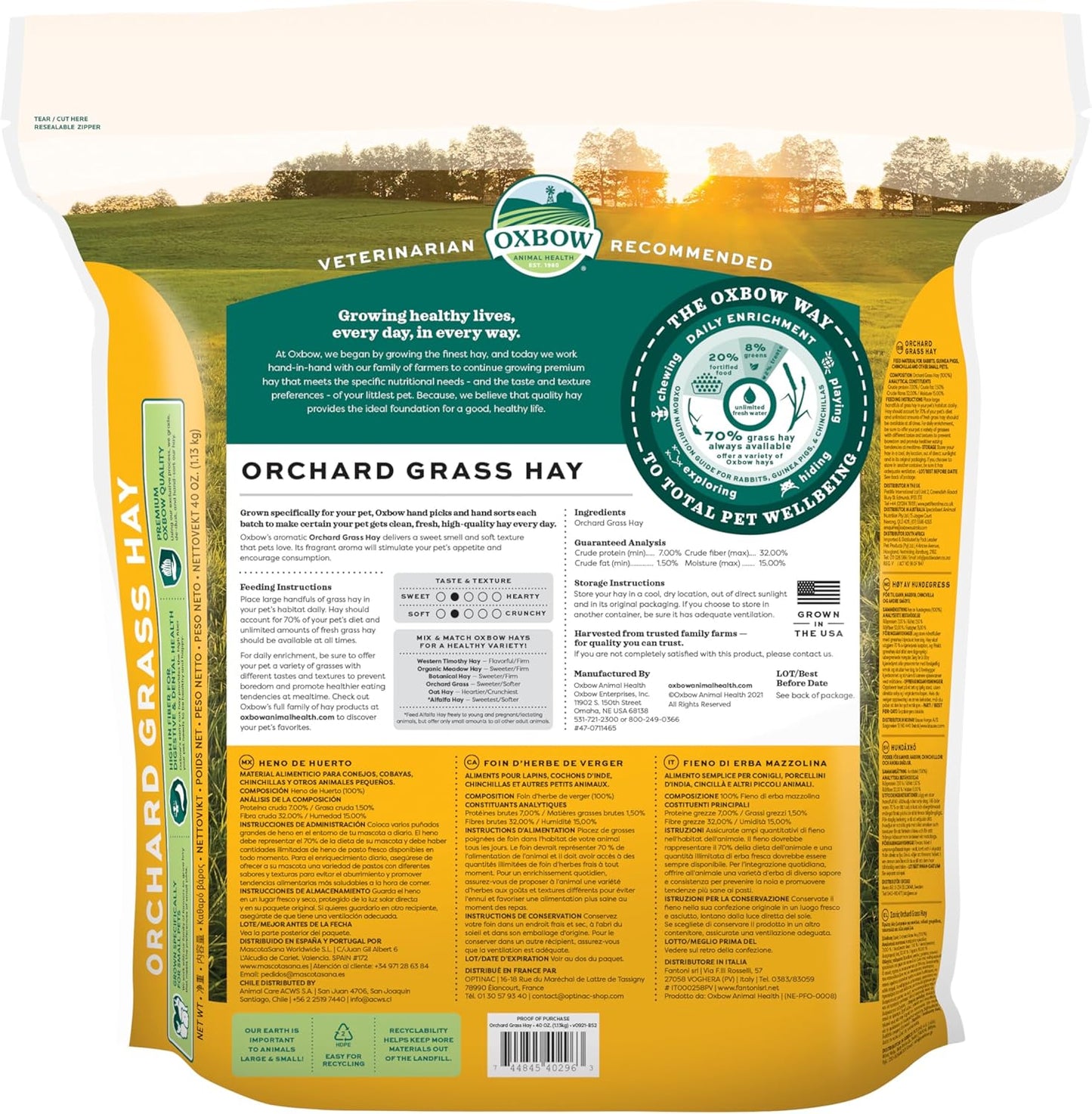 Orchard Grass Hay for Small Pets – All-Natural Long Strand Fiber Hay for Rabbits, Guinea Pigs, Chinchillas, and Hamsters – Supports Digestive Health and Enrichment – 40 Oz Bag