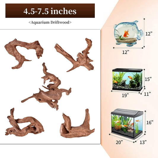 Natural Small Coral Driftwood for Aquarium Decor Fish Tank Decorations, Assorted Driftwood Branch 4.5-7.5" 5 Pcs, Reptile Decor