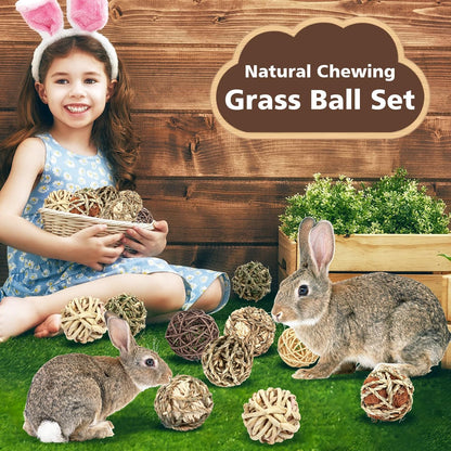 Bunny Chew Grass Balls, Rolling Chew Toys for Small Animals, Natural Chew Grass Toys and Bunny Treats for Rabbits, Guinea Pigs, Chinchillas, Hamsters, Mice Teeth Grinding (8 Pcs)