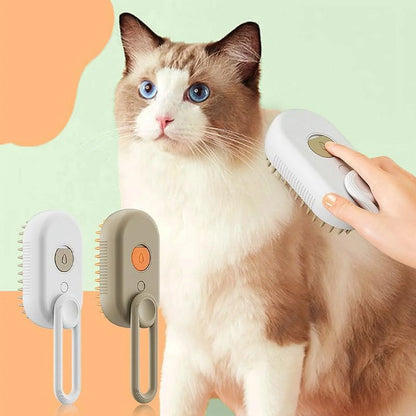 3-in-1 Self-Cleaning Cat Steam Brush for Massage and Hair Removal