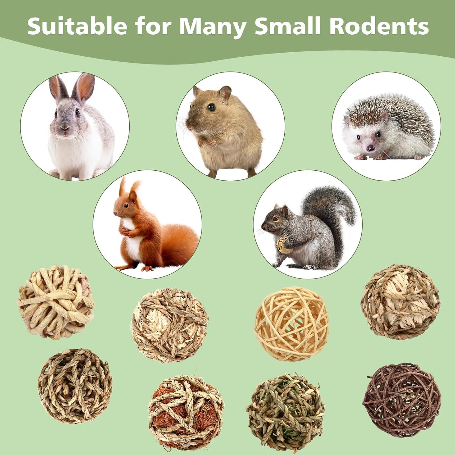 Bunny Chew Grass Balls, Rolling Chew Toys for Small Animals, Natural Chew Grass Toys and Bunny Treats for Rabbits, Guinea Pigs, Chinchillas, Hamsters, Mice Teeth Grinding (8 Pcs)