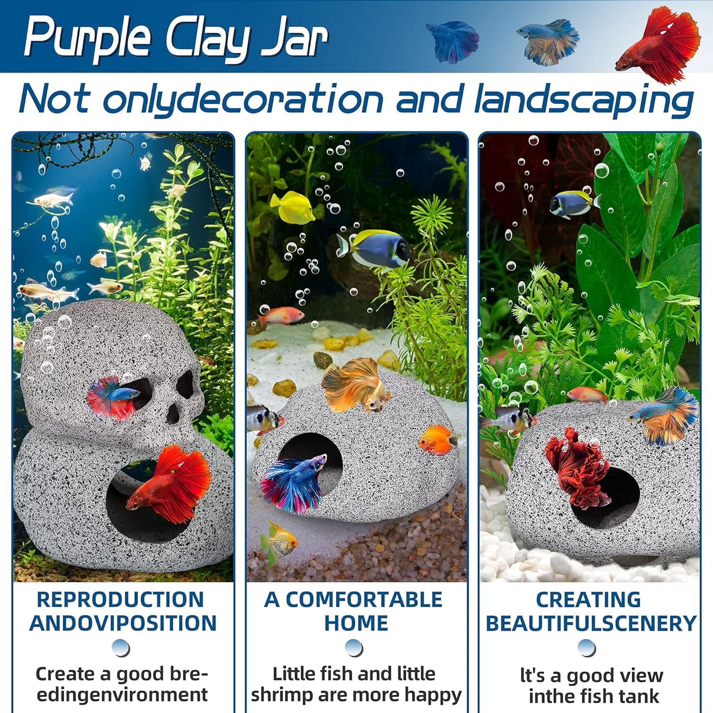 Aquarium Decorations Cave Fish Tank Accessories Rock Decor for Shrimp Cichlid Hiding Breeding Small Fish Bowl Hide Decoration Betta Toys Hideout Stones House（Medium）