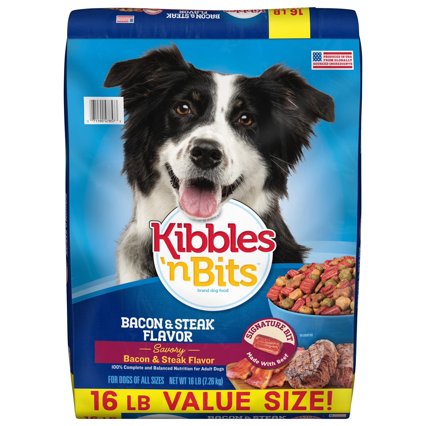 Kibbles 'N Bits Dry Dog Food for Adult Dogs, Savory Bacon & Steak Flavor