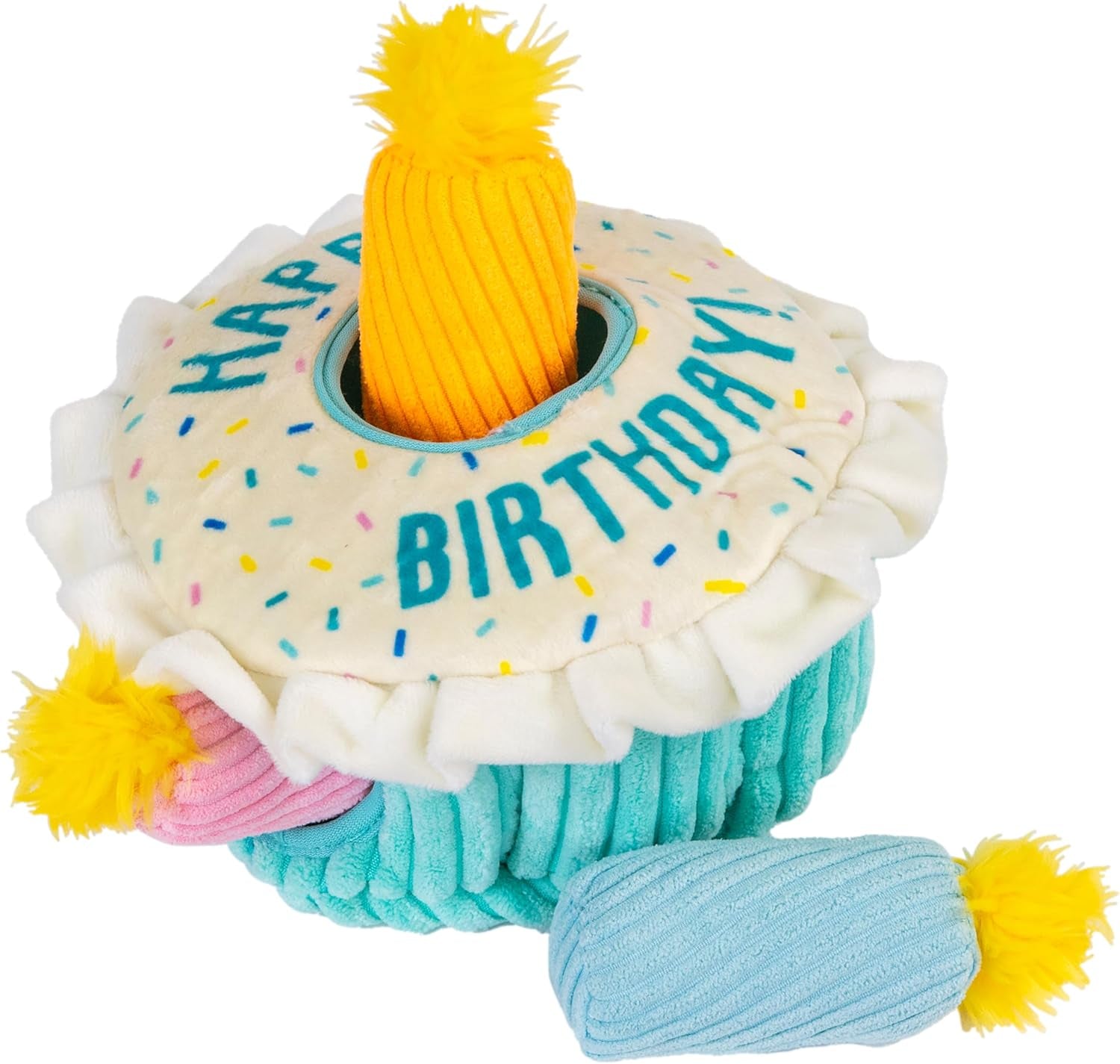 Hide-A-Birthday-Cake Dog Toy – Interactive 2‑In‑1 Plush Puzzle with 3 Squeaky Removable Candles