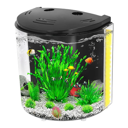 Fish Tank, 1.2 Gallon Aquarium, Small Betta Fish Tank Starter Kit with LED Light and Water Filter Pump, Half Cylinder