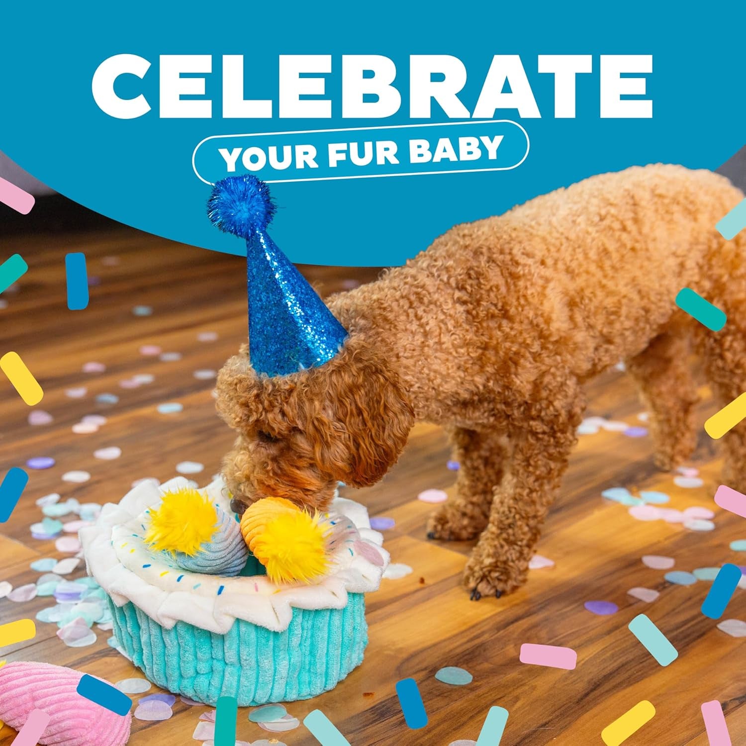 Hide-A-Birthday-Cake Dog Toy – Interactive 2‑In‑1 Plush Puzzle with 3 Squeaky Removable Candles
