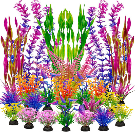 Fish Tank Artificial Plastic Plants Decorations Large Aquarium Decor Betta Goldfish Tank Accessories Fish Bowl Ornaments（Colorful）
