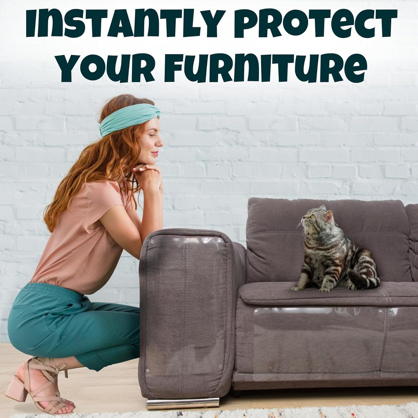 anti Cat Scratch Furniture Protector, 10-Pack Couch Protector from Cat Claws - Heavy-Duty, Easy-To-Apply Scratching Deterrent and Shield for Sofa Corners, Walls, Doors- with 50 Twist Pins