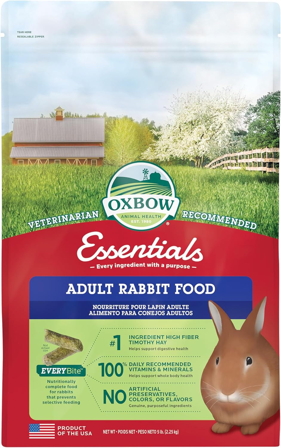 Essentials Rabbit Food, Adult Rabbit, Made with  Timothy Hay, Pet Pellets with Vitamins & Minerals, Small Animal Pet Products, Bunny Supplies, Made in USA, Bunny Food, 5 Lb