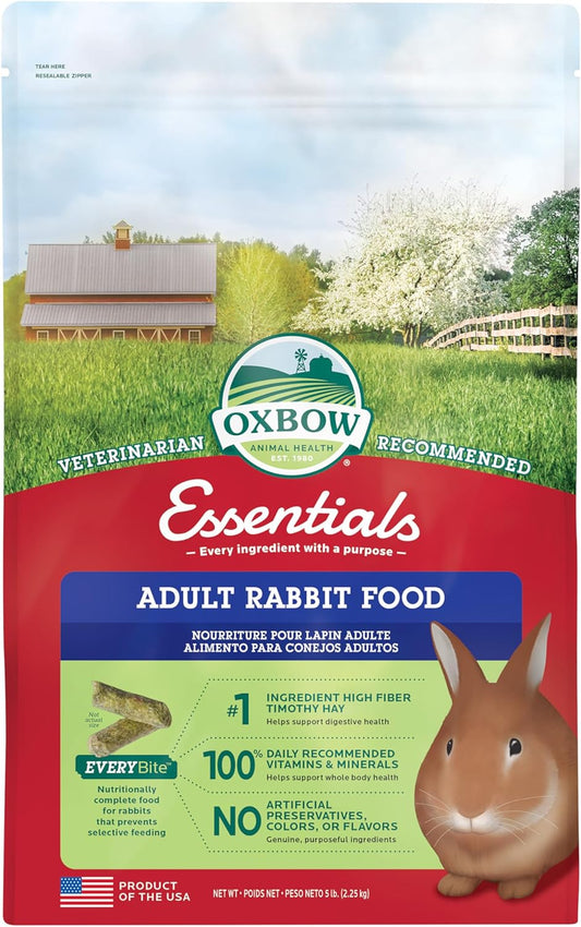 Essentials Rabbit Food, Adult Rabbit, Made with  Timothy Hay, Pet Pellets with Vitamins & Minerals, Small Animal Pet Products, Bunny Supplies, Made in USA, Bunny Food, 5 Lb