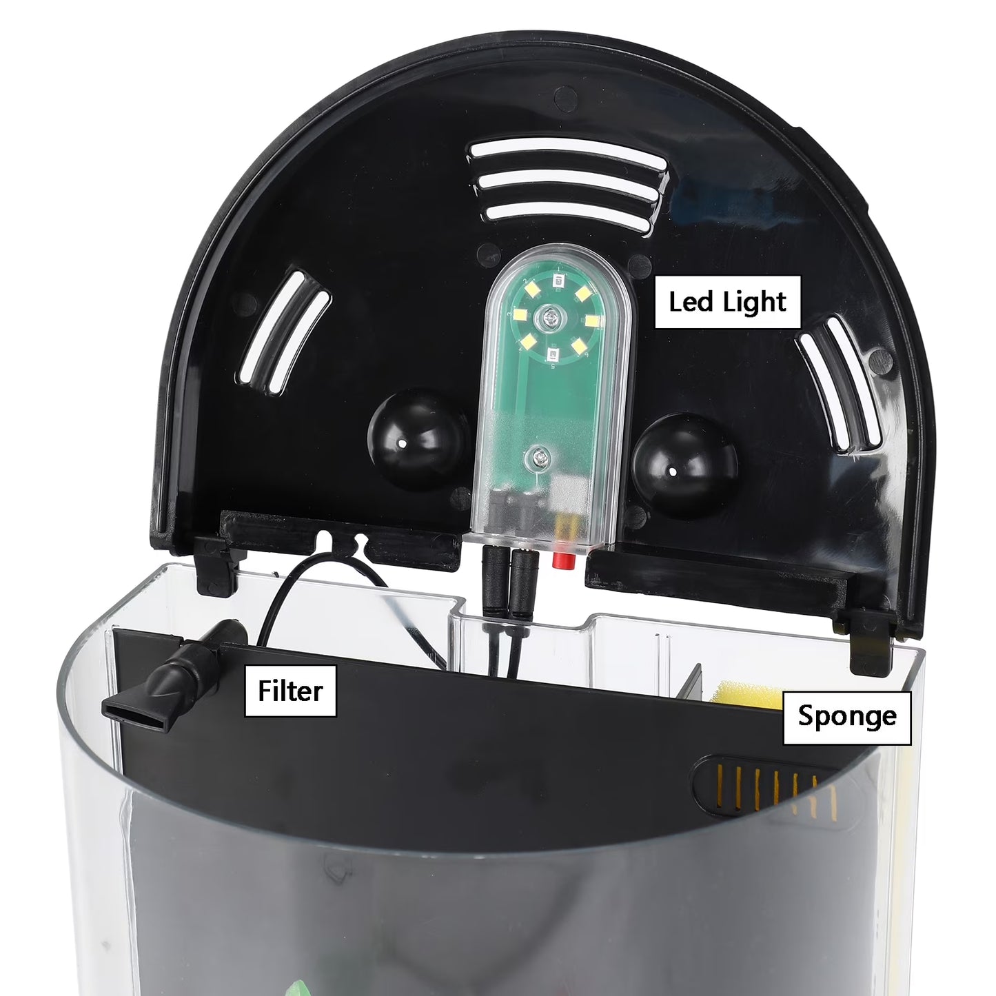 Fish Tank, 1.2 Gallon Aquarium, Small Betta Fish Tank Starter Kit with LED Light and Water Filter Pump, Half Cylinder