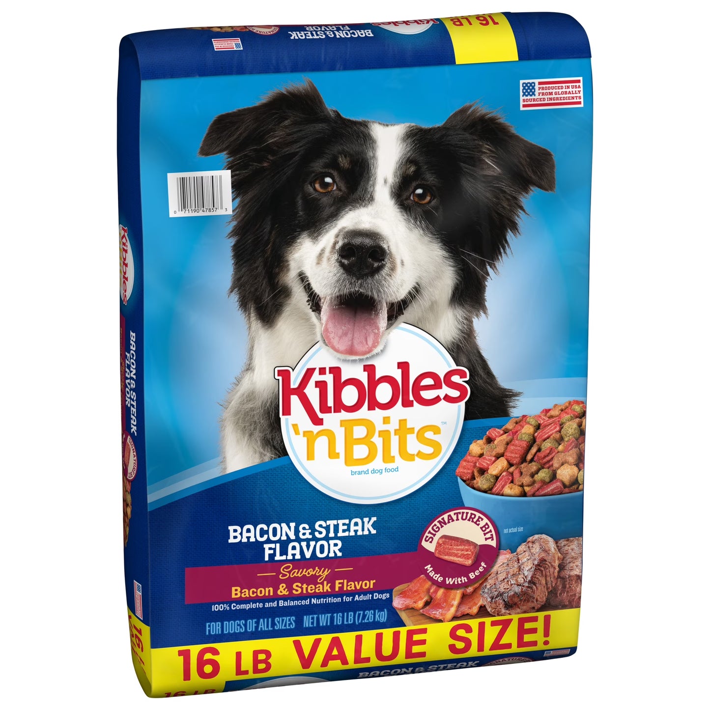 Kibbles 'N Bits Dry Dog Food for Adult Dogs, Savory Bacon & Steak Flavor
