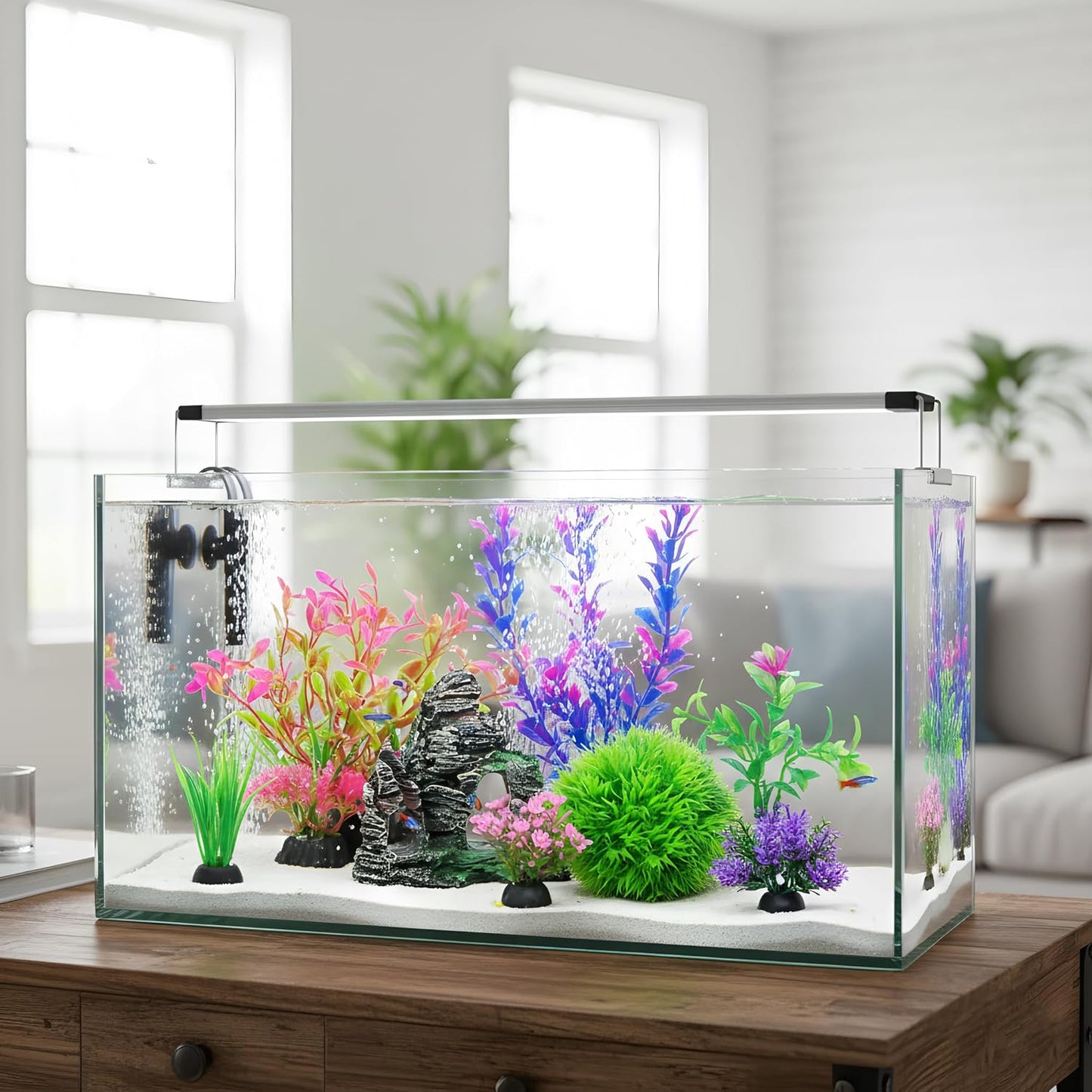 Aquarium Artificial Plastic Plants Decorations and Rock Cave Decor Set Goldfish Betta Fish Tank Accessories Small Large Fish Bowl Ornaments