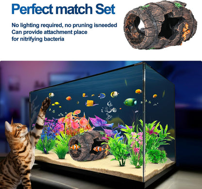 Fish Broken Barrel Decor Fish Tank Decorations Betta Fish Tank Accessories,Starfish Barrel X 1Pc, Aquarium Plants X 8Pcs
