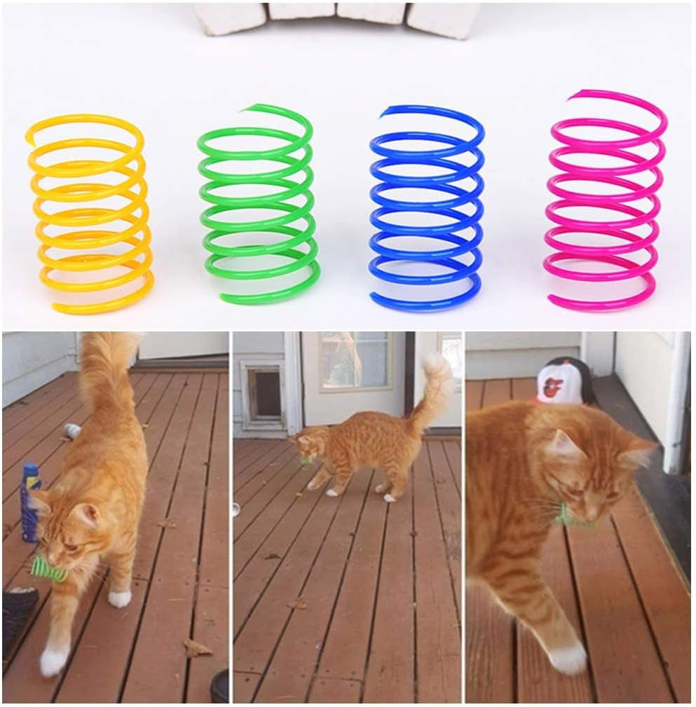 Interactive Cat Spiral Creative Spring Toy to Kill Time and Keep Fit, Sturdy and Heavy Plastic for Swatting, Biting, Hunting Kitten Toys, Colorful, 12 Pcs