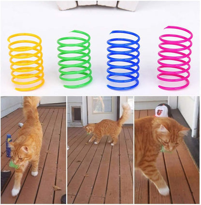 Interactive Cat Spiral Creative Spring Toy to Kill Time and Keep Fit, Sturdy and Heavy Plastic for Swatting, Biting, Hunting Kitten Toys, Colorful, 12 Pcs