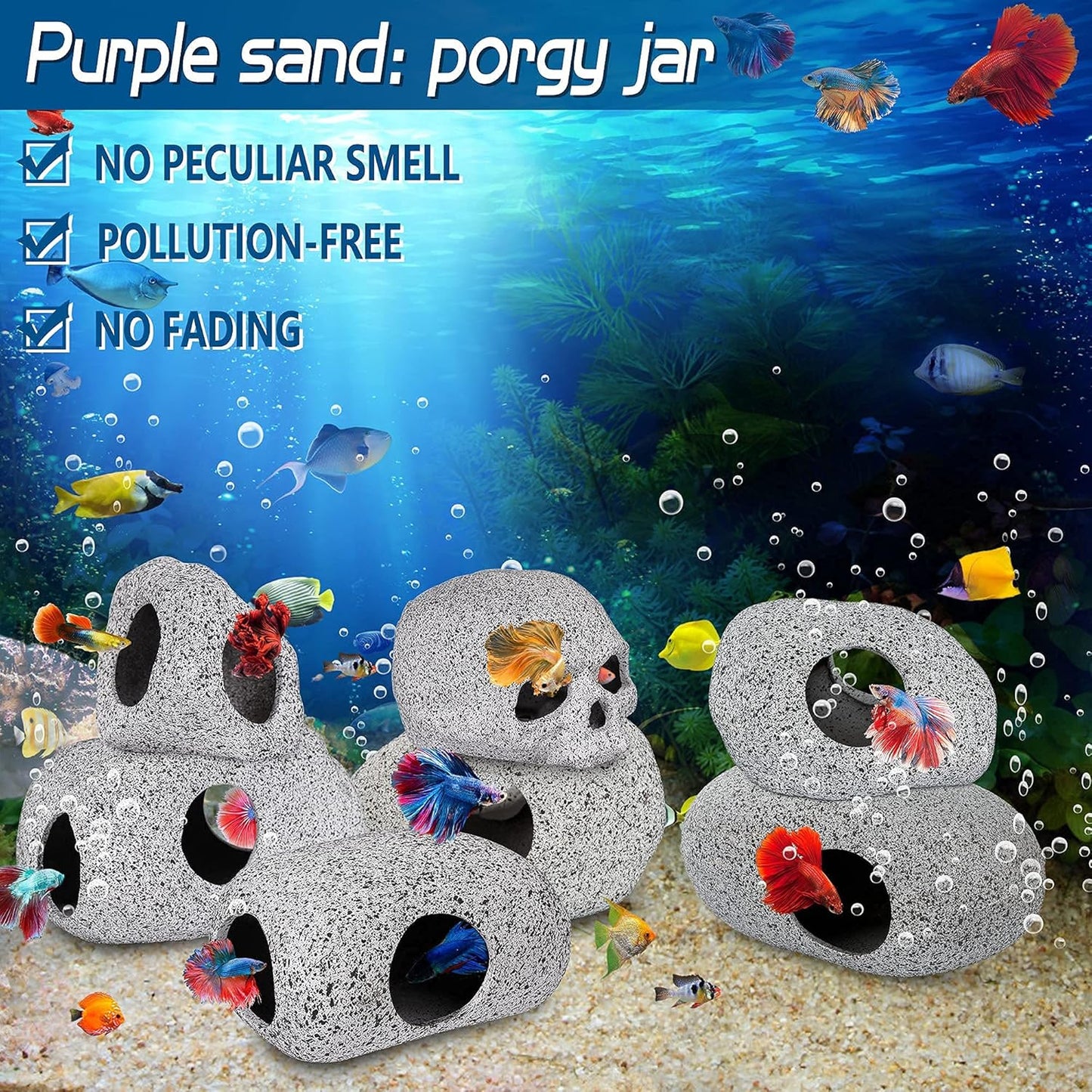Aquarium Decorations Cave Fish Tank Accessories Rock Decor for Shrimp Cichlid Hiding Breeding Small Fish Bowl Hide Decoration Betta Toys Hideout Stones House（Medium）