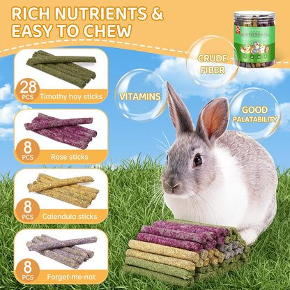 Rabbit Chew Sticks – 52-Piece Mixed Flower Timothy Hay Set for Guinea Pigs, Hamsters & Chinchillas