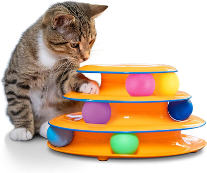 Tower of Tracks Cat Toy – 3-Level Track Tower with 6 Balls, Interactive Cat Toy for Indoor Enrichment