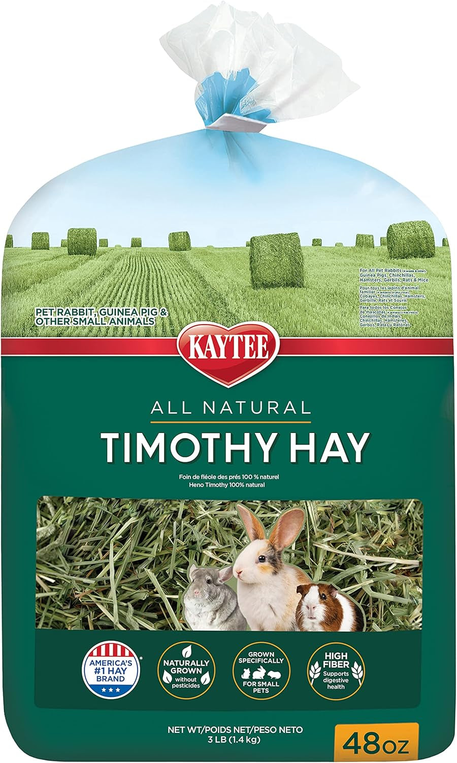 Timothy Hay, High Fiber, Grown Specifically for Small Animals, Rabbits, Guinea Pigs, Chinchillas, 48 Ounces