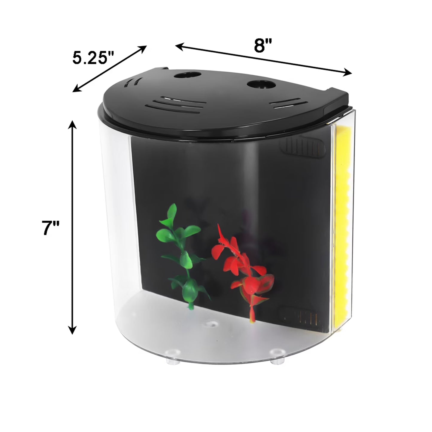 Fish Tank, 1.2 Gallon Aquarium, Small Betta Fish Tank Starter Kit with LED Light and Water Filter Pump, Half Cylinder