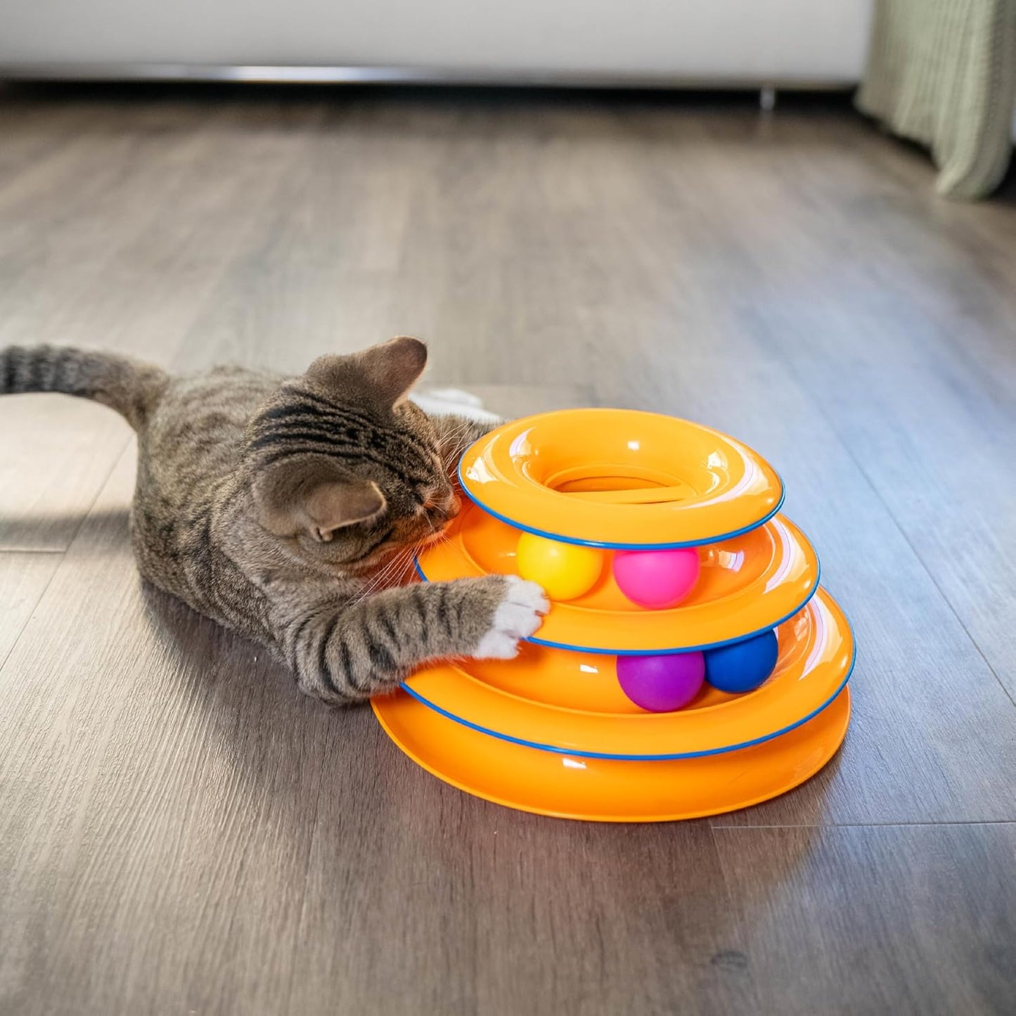 Tower of Tracks Cat Toy – 3-Level Track Tower with 6 Balls, Interactive Cat Toy for Indoor Enrichment