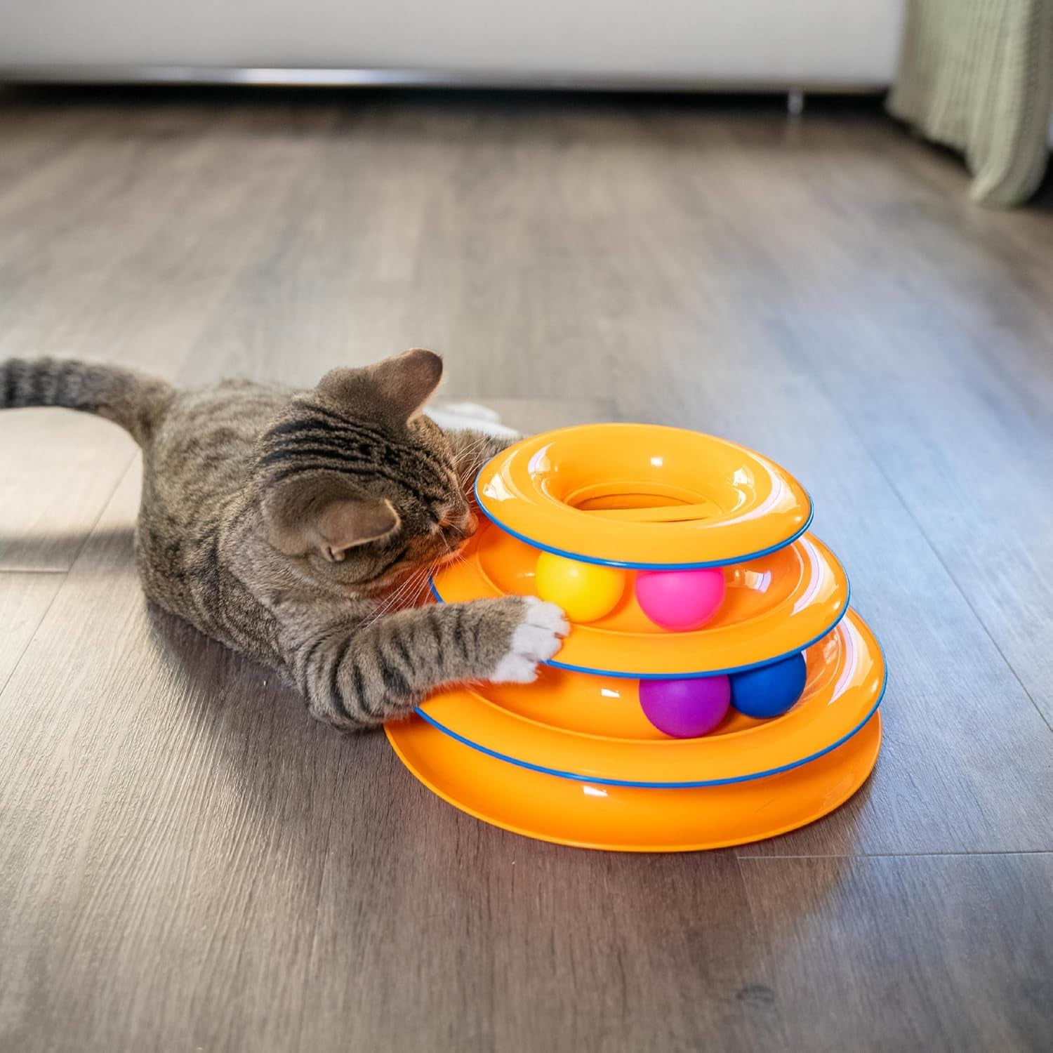 Tower of Tracks Cat Toy – 3-Level Track Tower with 6 Balls, Interactive Cat Toy for Indoor Enrichment