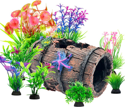 Fish Broken Barrel Decor Fish Tank Decorations Betta Fish Tank Accessories,Starfish Barrel X 1Pc, Aquarium Plants X 8Pcs
