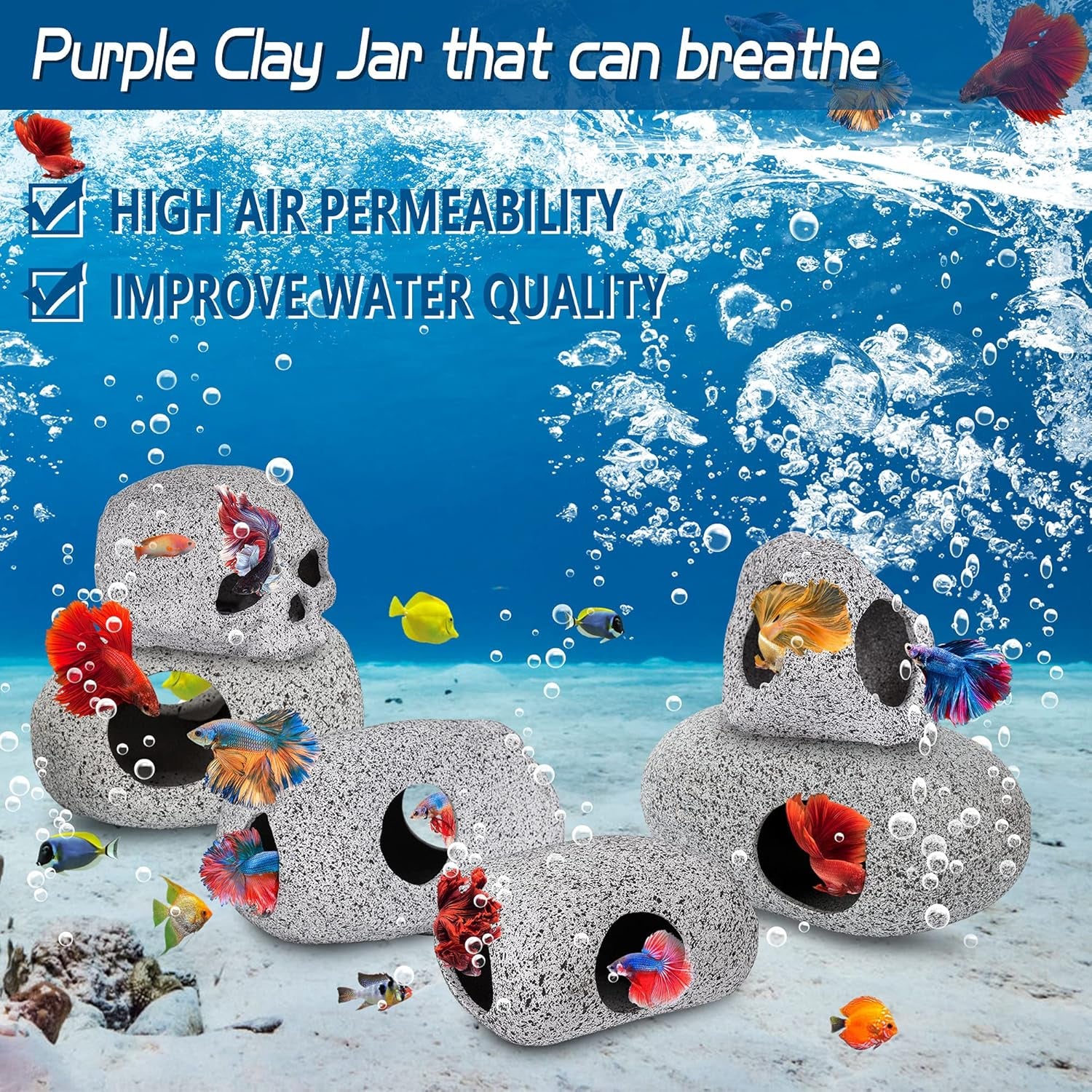 Aquarium Decorations Cave Fish Tank Accessories Rock Decor for Shrimp Cichlid Hiding Breeding Small Fish Bowl Hide Decoration Betta Toys Hideout Stones House（Medium）