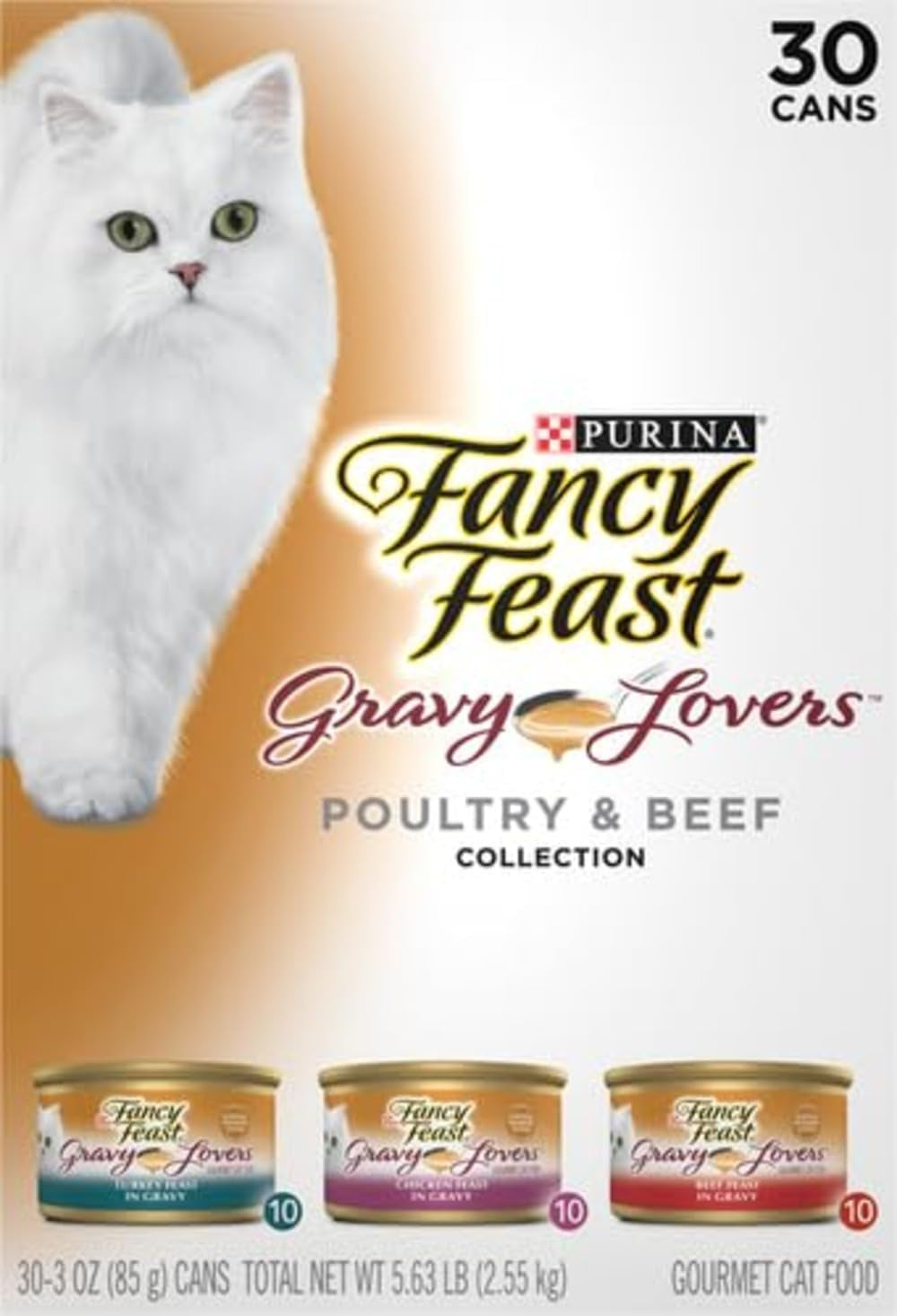 Purina Gravy Lovers Gourmet Wet Cat Food Variety Pack - Poultry and Beef - 30 Pack of 3 Oz. Cans