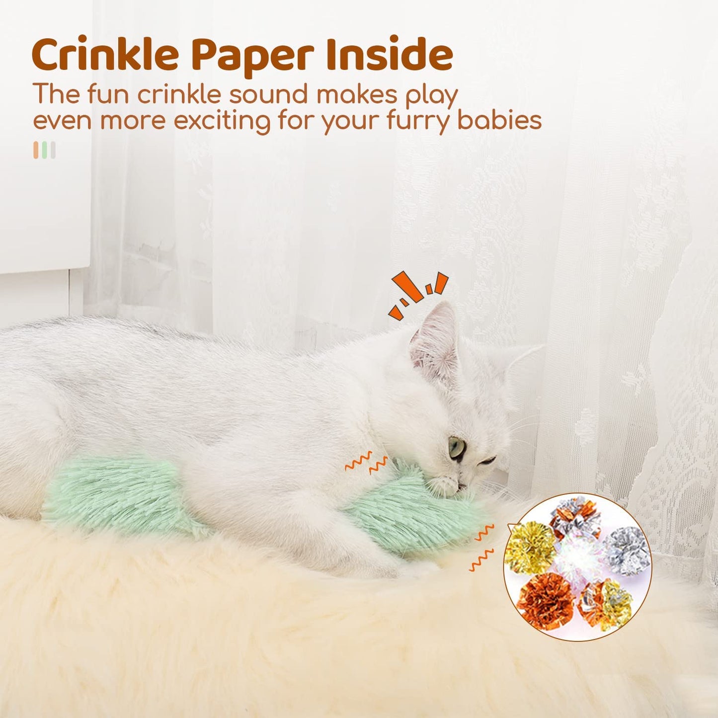 Cat Toys Pillows, 3 Pack, Soft and Durable Crinkle Sound with Catnip Inside, Interactive Indoor Kitten Kicker, Promotes Kitty Exercise