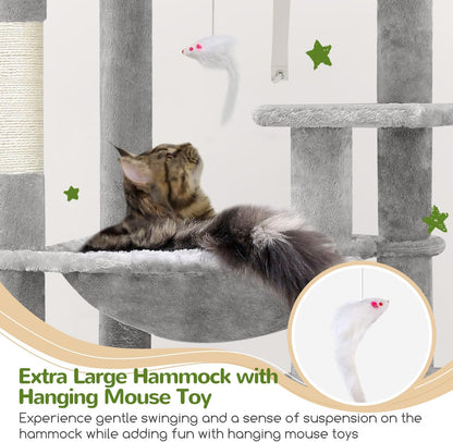 Heavy Duty Cat Tree, 70 Inch Sturdy Cat Tree for Indoor Cats Extra Large Cat Tower with Scratching Post, Hammock, Cat Condo for Adult Cats Kittens, F70 Pro, Light Grey