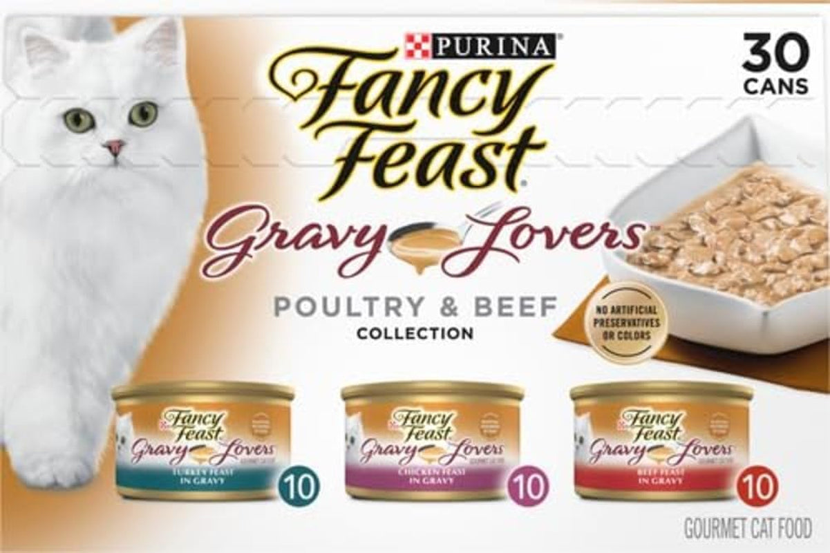 Purina Gravy Lovers Gourmet Wet Cat Food Variety Pack - Poultry and Beef - 30 Pack of 3 Oz. Cans