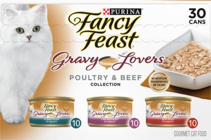 Purina Gravy Lovers Gourmet Wet Cat Food Variety Pack - Poultry and Beef - 30 Pack of 3 Oz. Cans
