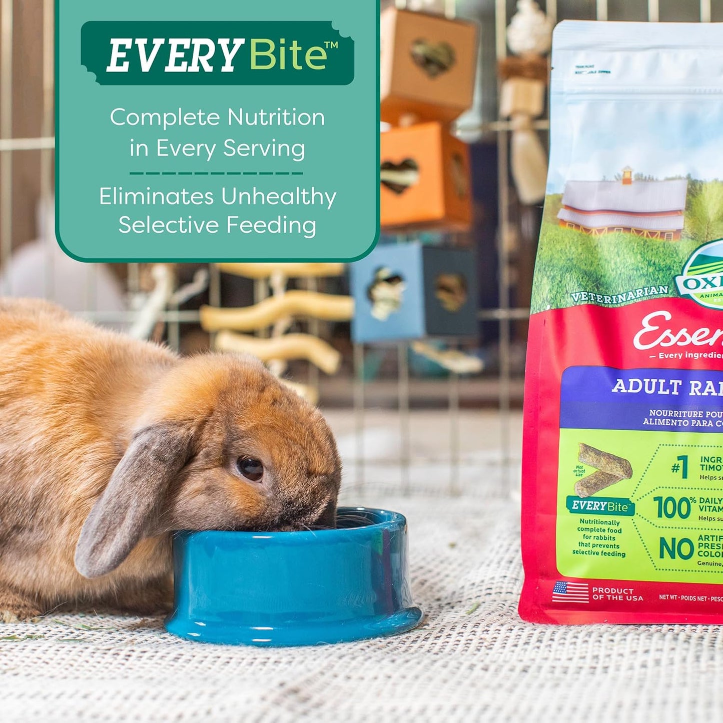 Essentials Rabbit Food, Adult Rabbit, Made with  Timothy Hay, Pet Pellets with Vitamins & Minerals, Small Animal Pet Products, Bunny Supplies, Made in USA, Bunny Food, 5 Lb