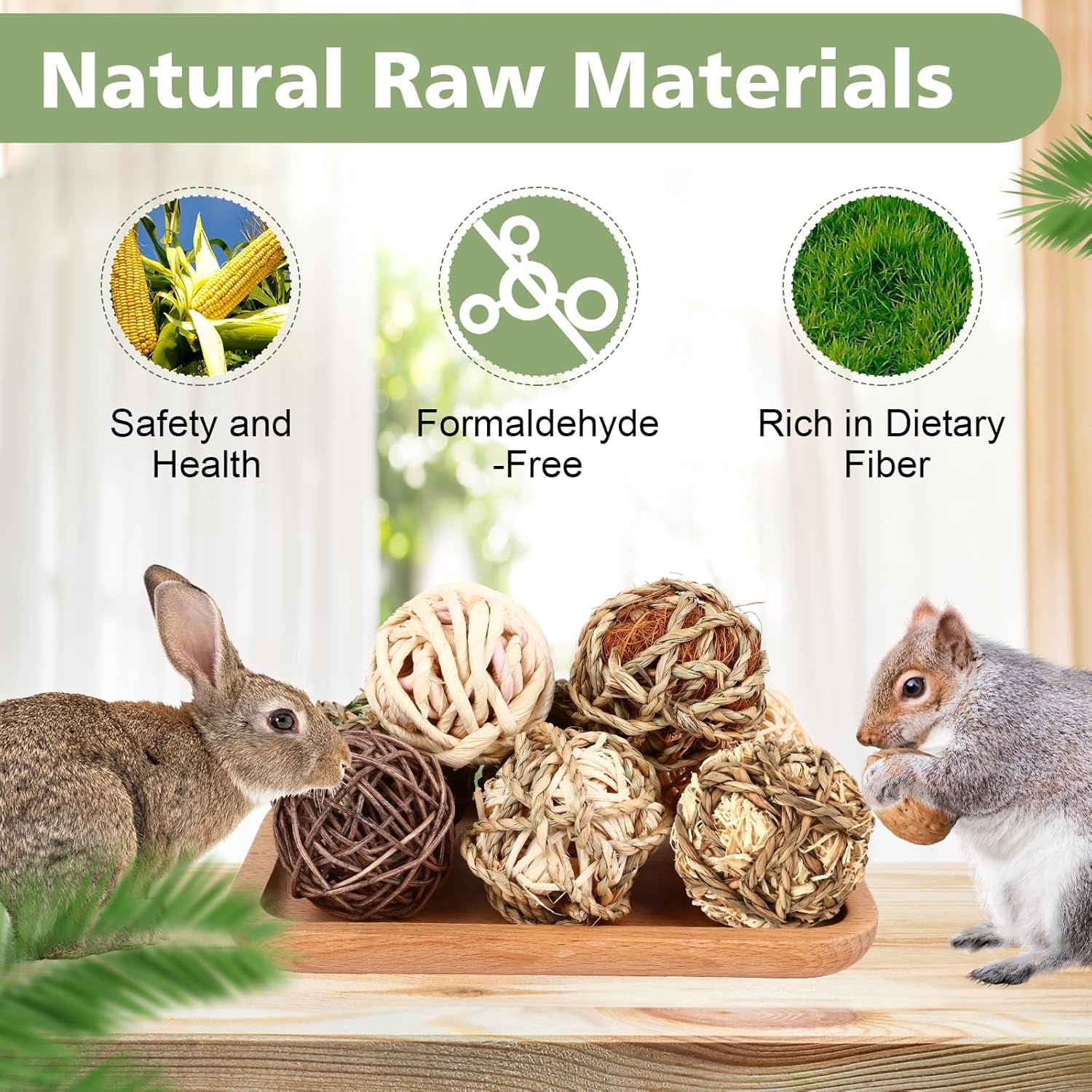 Bunny Chew Grass Balls, Rolling Chew Toys for Small Animals, Natural Chew Grass Toys and Bunny Treats for Rabbits, Guinea Pigs, Chinchillas, Hamsters, Mice Teeth Grinding (8 Pcs)