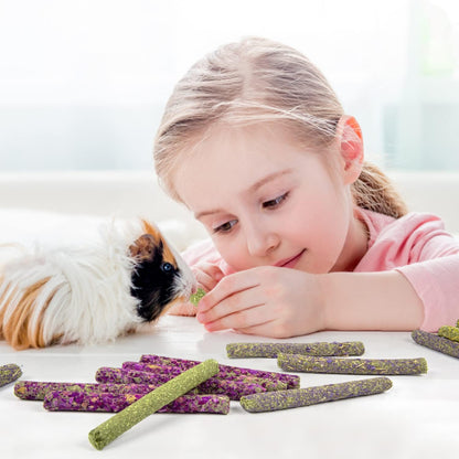 32Pcs Timothy Hay Sticks 320G for Rabbit, Guinea Pig, Hamster - Natural Handmade Treats and Chews for Teeth - Chinchilla, Rat, Gerbil Toys