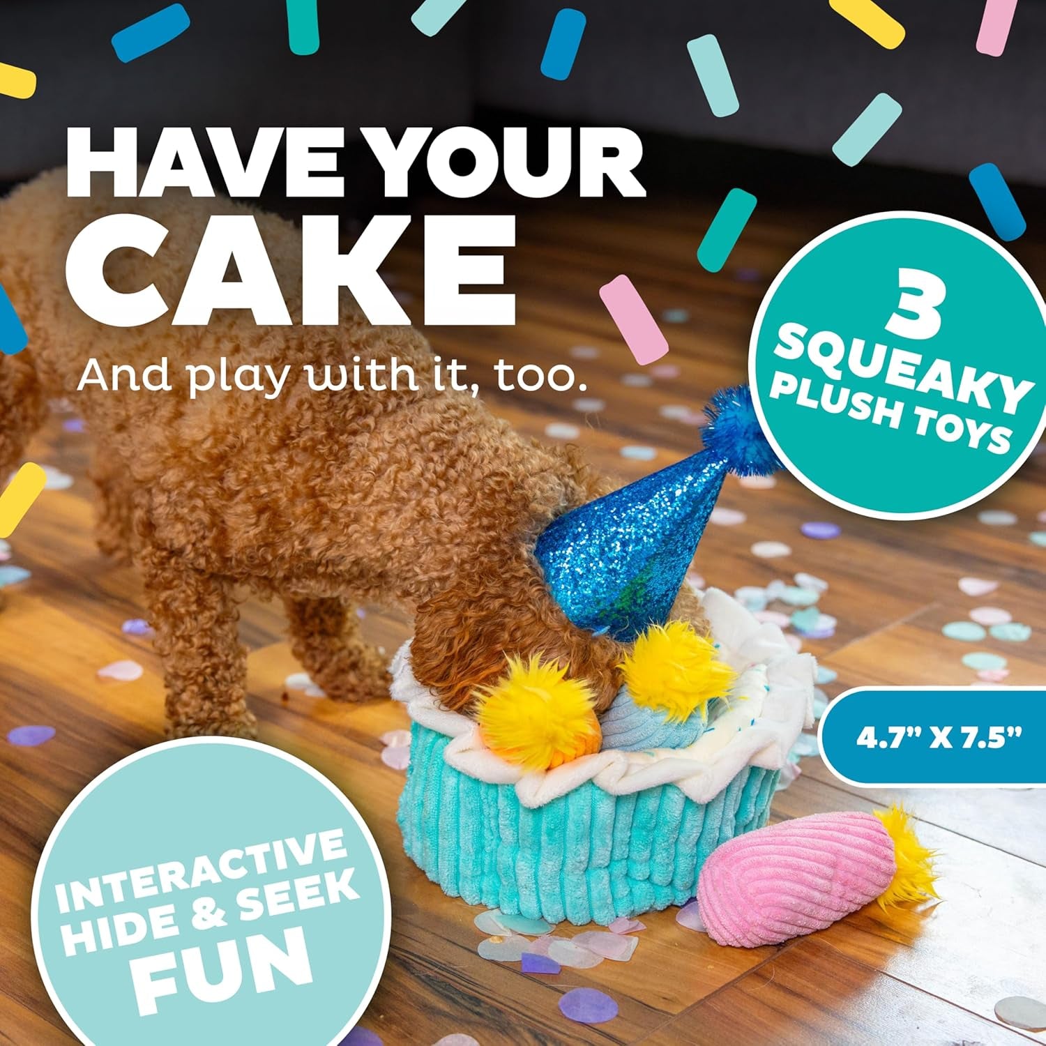 Hide-A-Birthday-Cake Dog Toy – Interactive 2‑In‑1 Plush Puzzle with 3 Squeaky Removable Candles