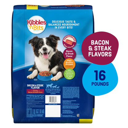 Kibbles 'N Bits Dry Dog Food for Adult Dogs, Savory Bacon & Steak Flavor