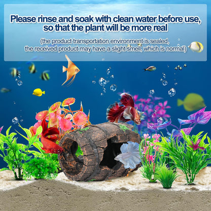 Fish Broken Barrel Decor Fish Tank Decorations Betta Fish Tank Accessories,Starfish Barrel X 1Pc, Aquarium Plants X 8Pcs