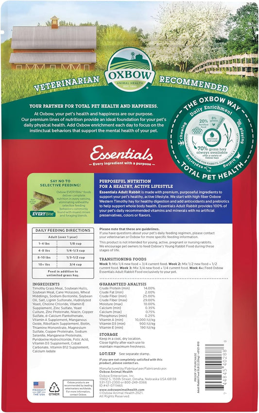 Essentials Rabbit Food, Adult Rabbit, Made with  Timothy Hay, Pet Pellets with Vitamins & Minerals, Small Animal Pet Products, Bunny Supplies, Made in USA, Bunny Food, 5 Lb